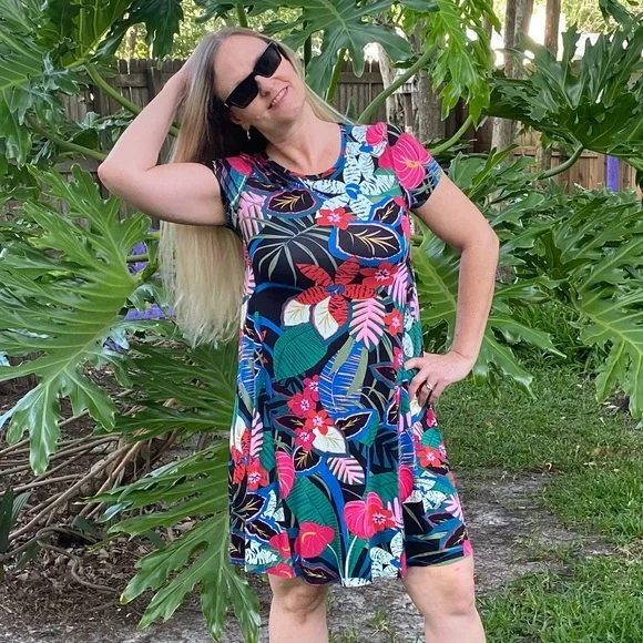 NWT Spense Palm / Floral Print T Shirt Dress Summer Dress Size small - Picture 4 of 8